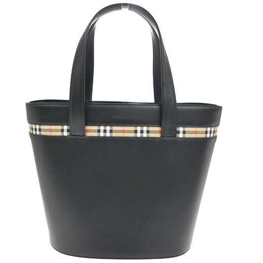 BURBERRY Logo Nova Check Shoulder Tote Bag Canvas Leather Black Brown 30CA421