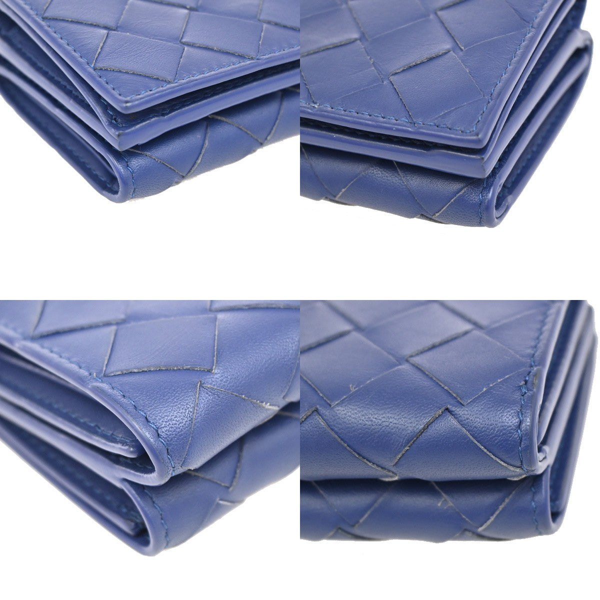 BOTTEGA VENETA INTRECCIATO Trifold Compact Wallet Leather Blue Italy 35KA812