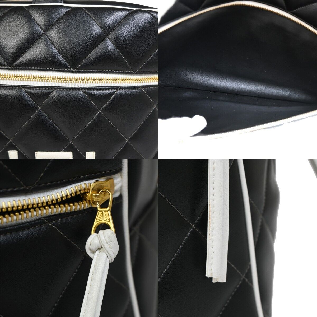 CHANEL CC Logo Matelasse Travel Hand Bag  Leather Black White GHW 847RF134