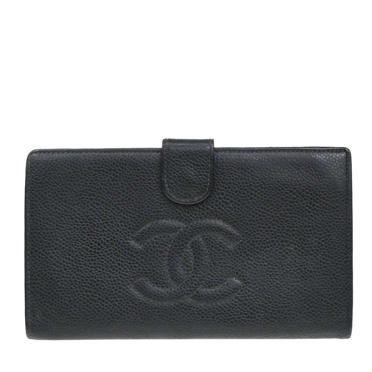 CHANEL CC Long Bifold Wallet Grained Calfskin Leather Black GHW 66EG194