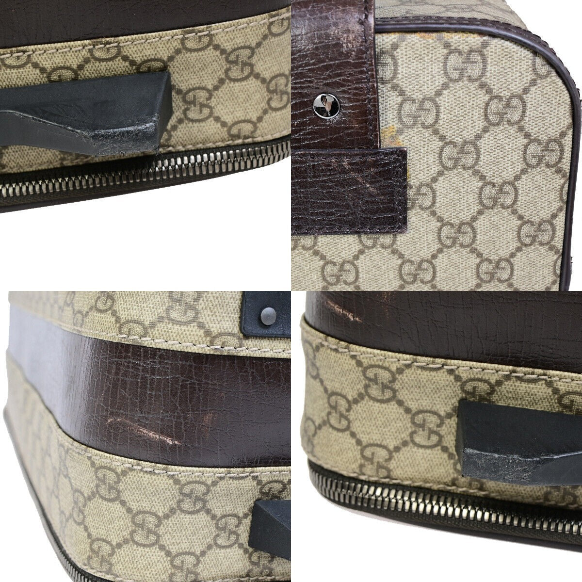 GUCCI Logo GG Pattern Travel Suitcase Luggage Bag PVC Leather Brown 36YF175