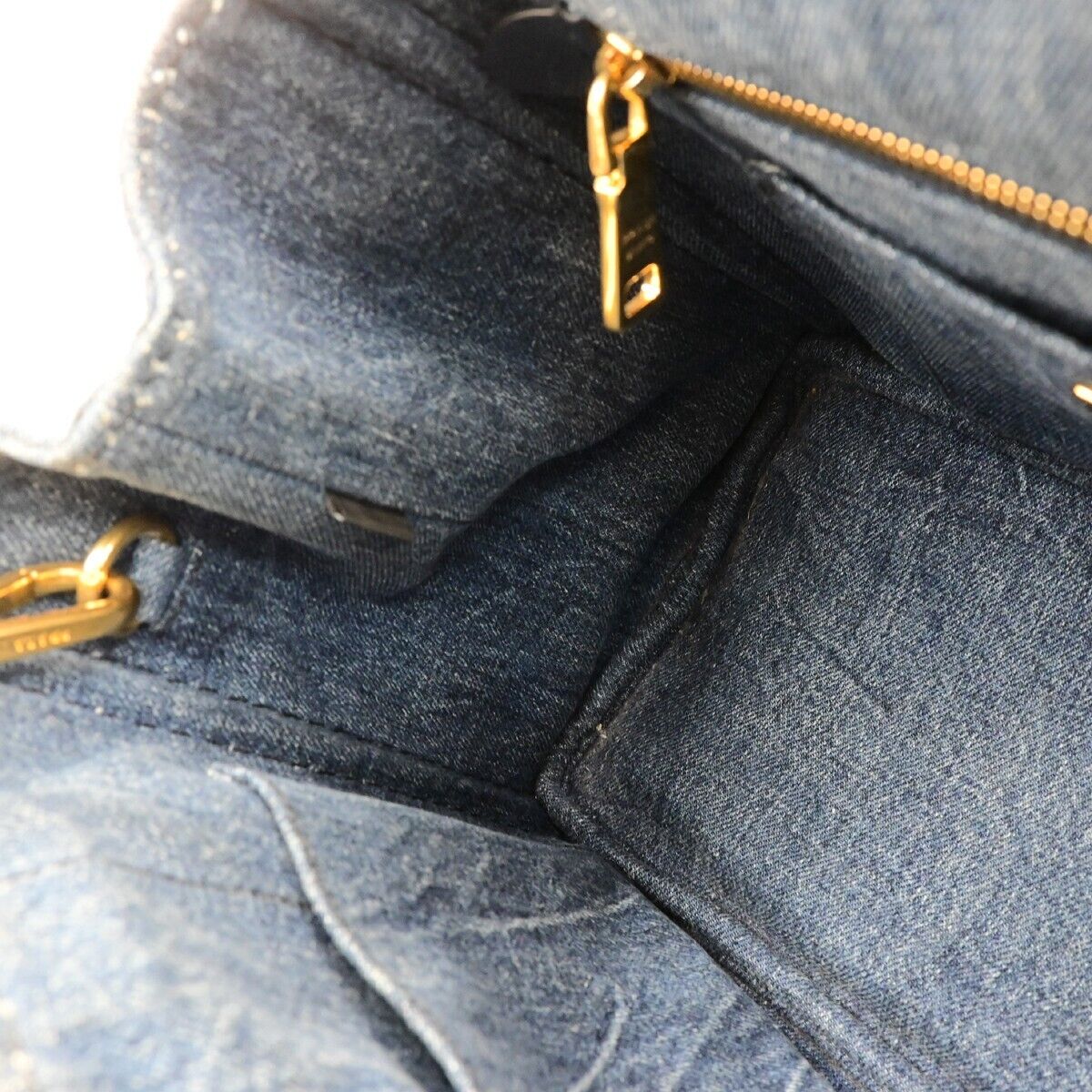 PRADA Milano Logo CANAPA 2Way Shoulder Hand Bag Denim Leather Blue GHW 85EE041