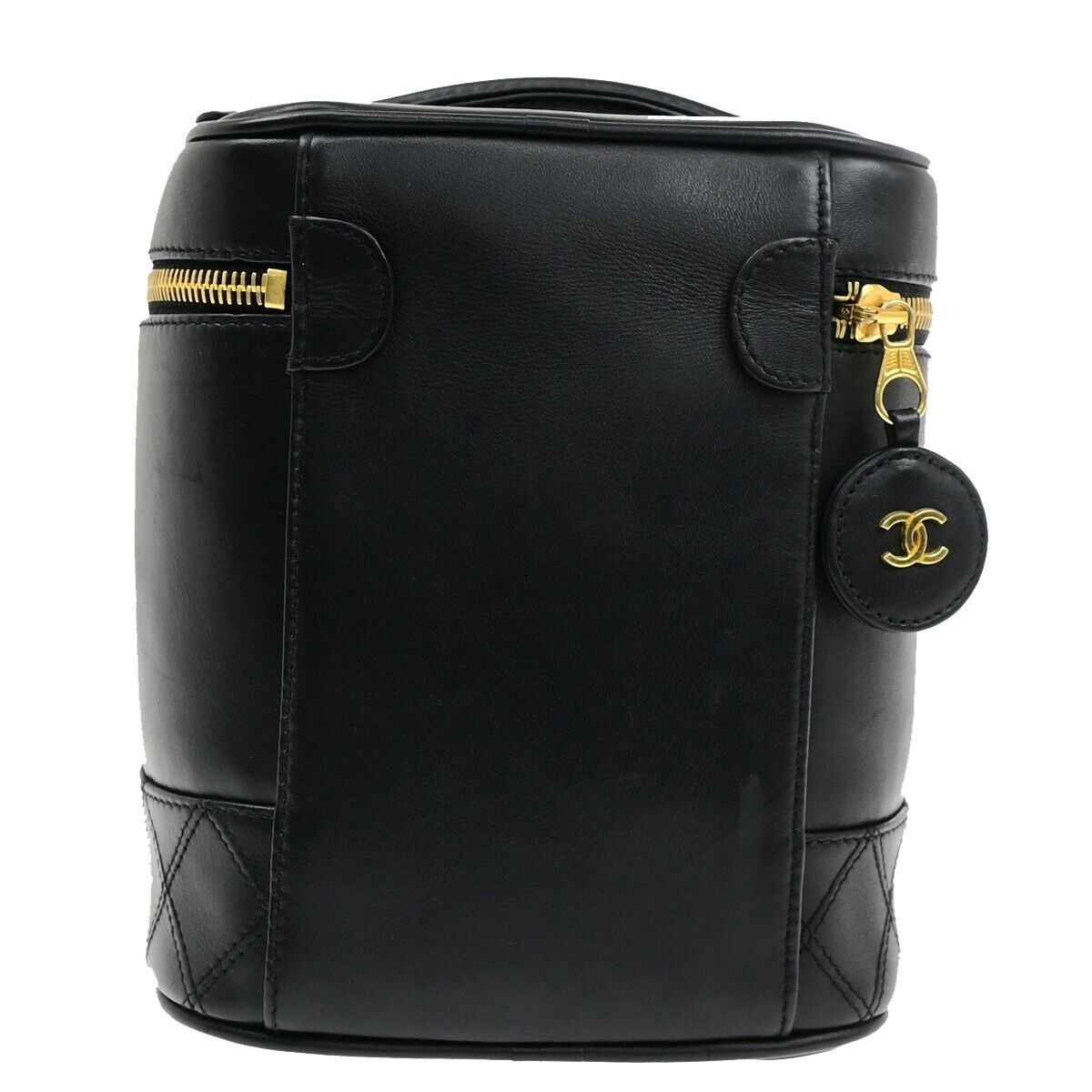 CHANEL CC Logo Bicolore Vanity Hand Bag Leather Black GHW Italy 76ED424