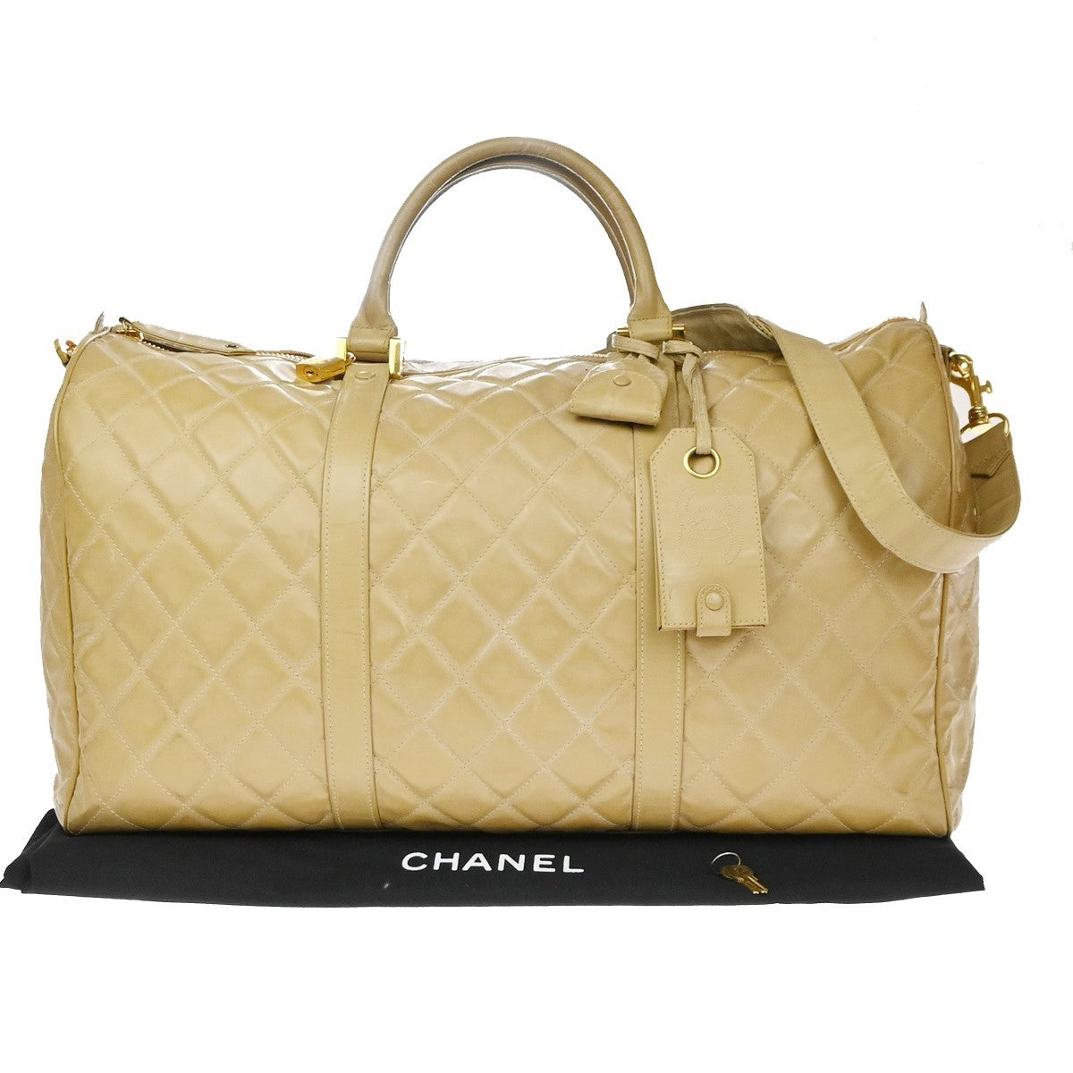 CHANEL CC Logo Matelasse 2Way Travel Hand Bag Leather Beige GHW Vintage 44RL978