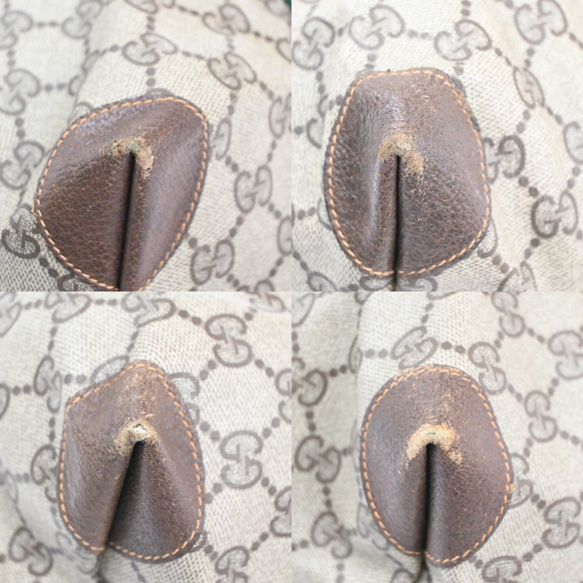 GUCCI Logo GG Sherry Line Boston Hand Bag PVC Leather Beige Italy 32MA454