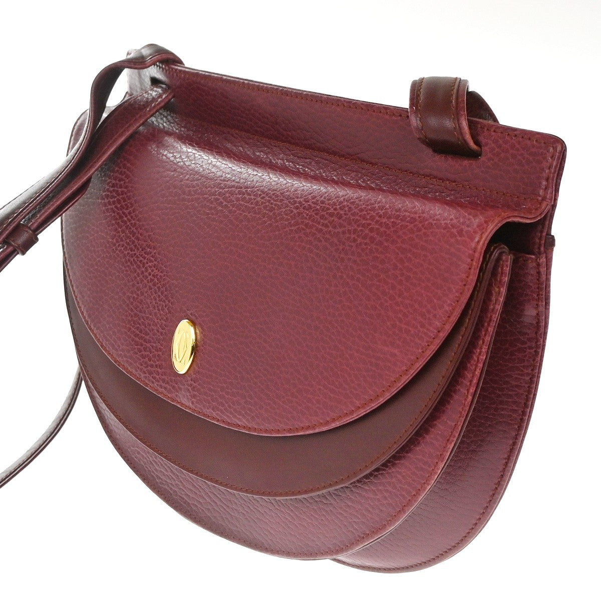 MUST DE CARTIER 2C Logo Shoulder Hand Bag Leather Red Burgundy GHW Spain 36CA740