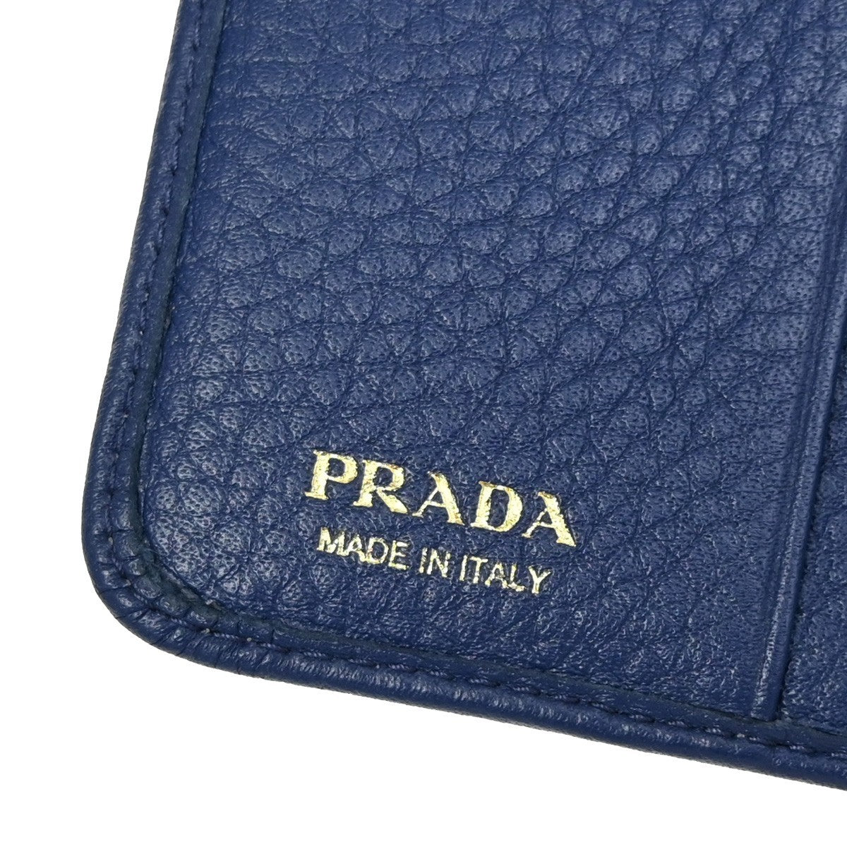PRADA Logo Bifold Wallet Purse Vitello Leather Blue Bluette GHW Italy 88RL435