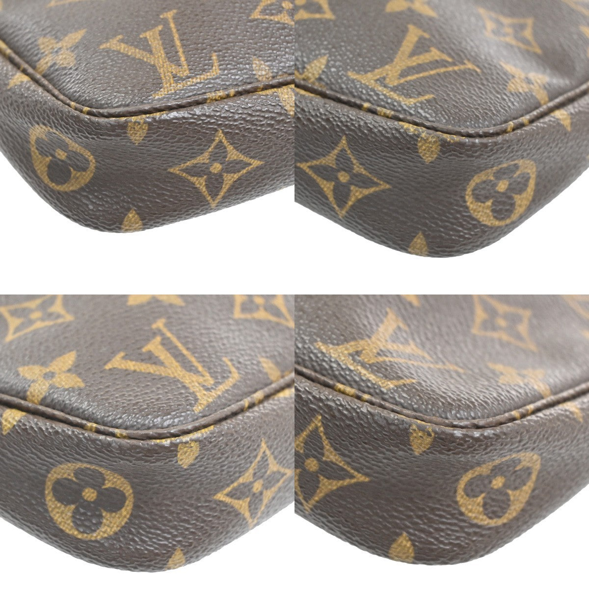 LOUIS VUITTON 2 Set Pochette Accessoires Hand Bag Monogram Leather Brown 62CA917