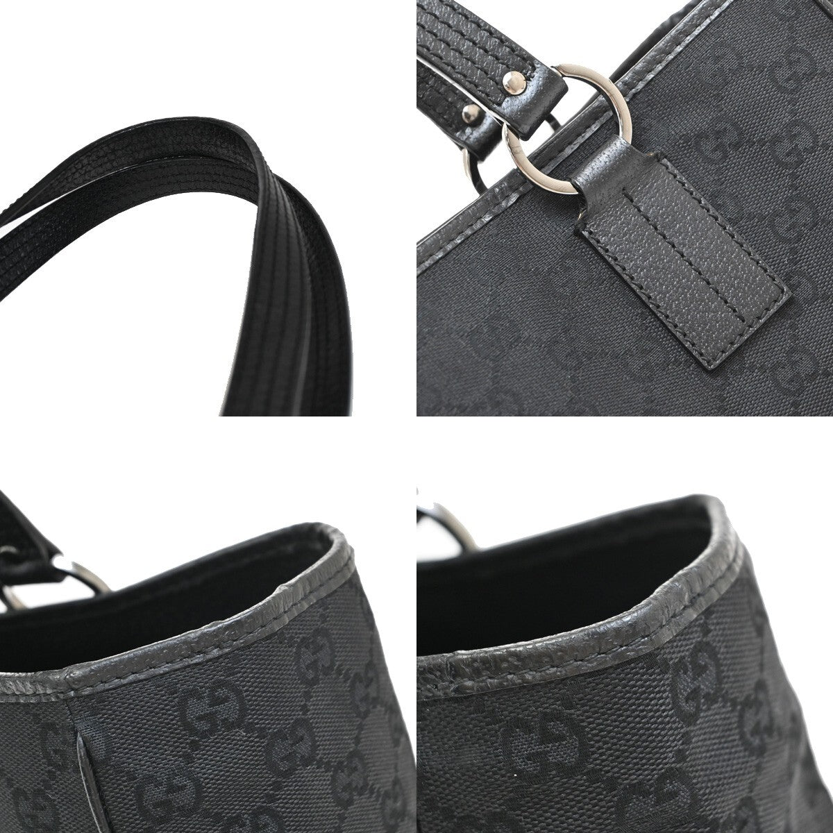 GUCCI Logo GG Pattern Shoulder Hand Bag studs Canvas Leather Black Italy 61EE316