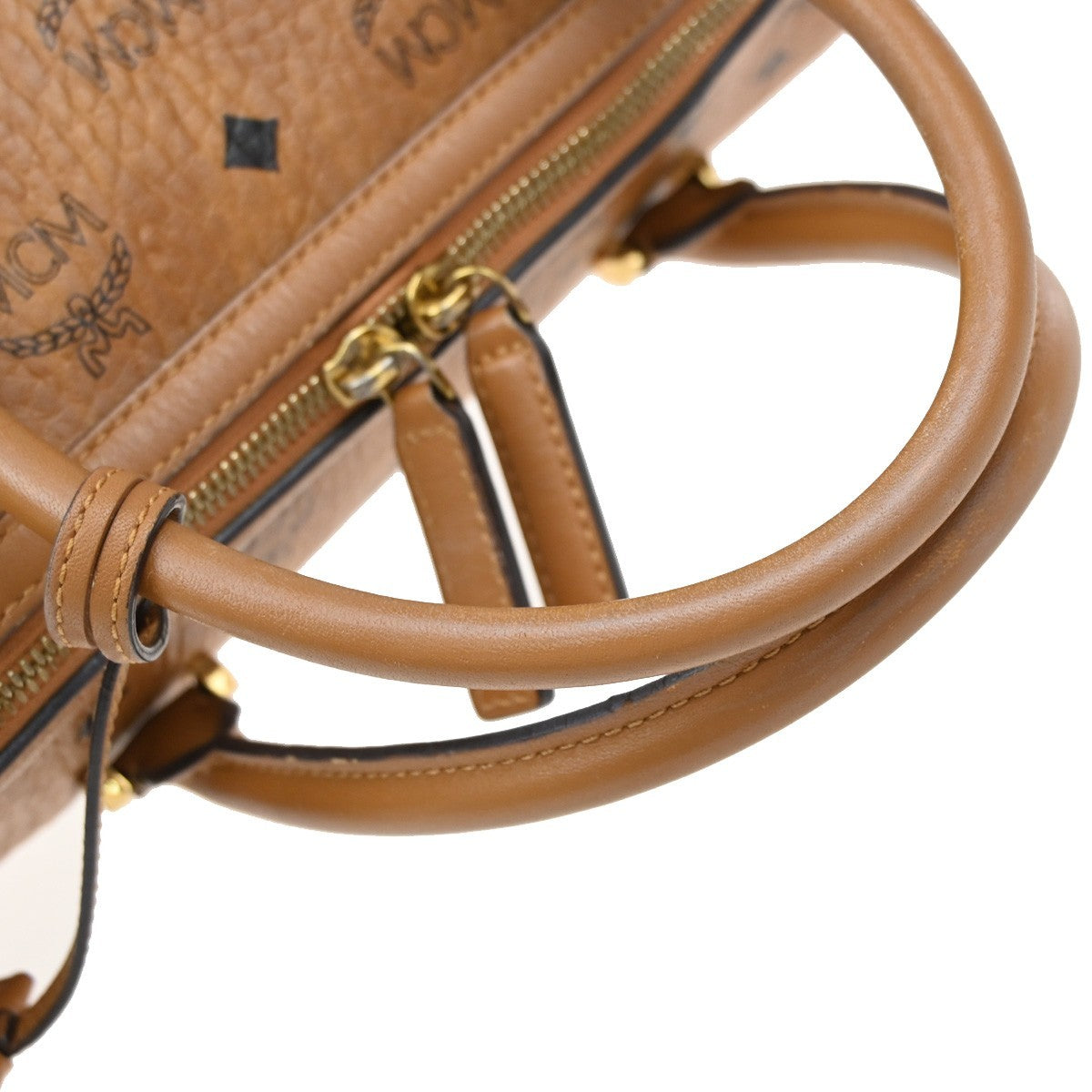 MCM Logo Travel Hand Bag Leather Brown Gold Plated 61EG132