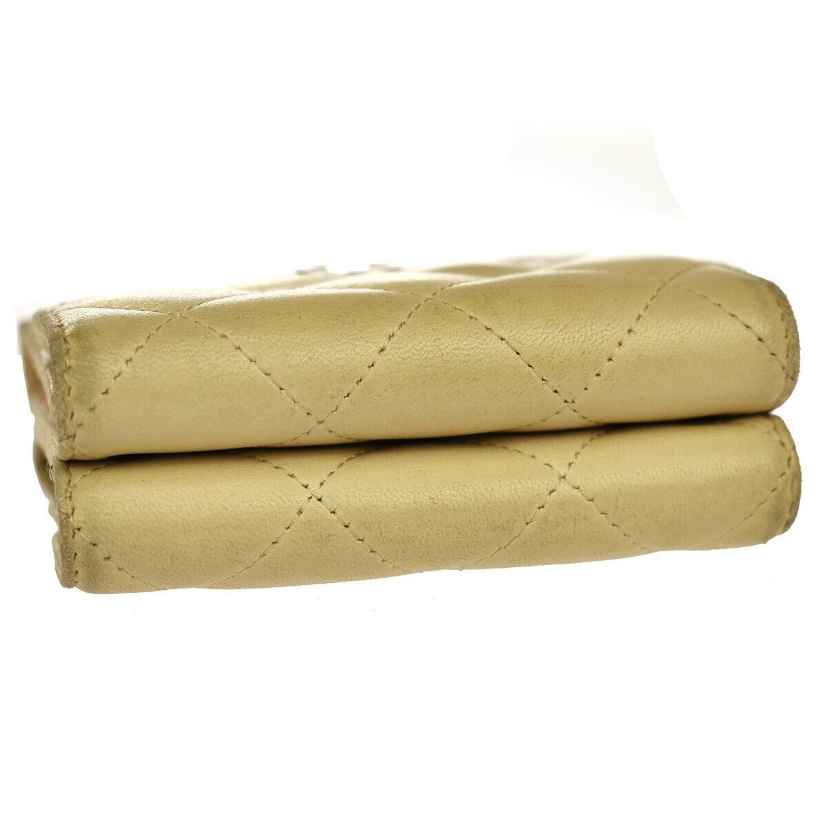 CHANEL CC Logo Matelasse Trifold Wallet Purse Leather Beige SHW France 05GA189