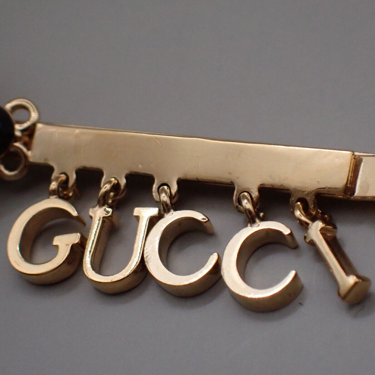 GUCCI Logo Bee Motif Rhinestone Hair Clip Pin Accessory Gold Italy 04YG569