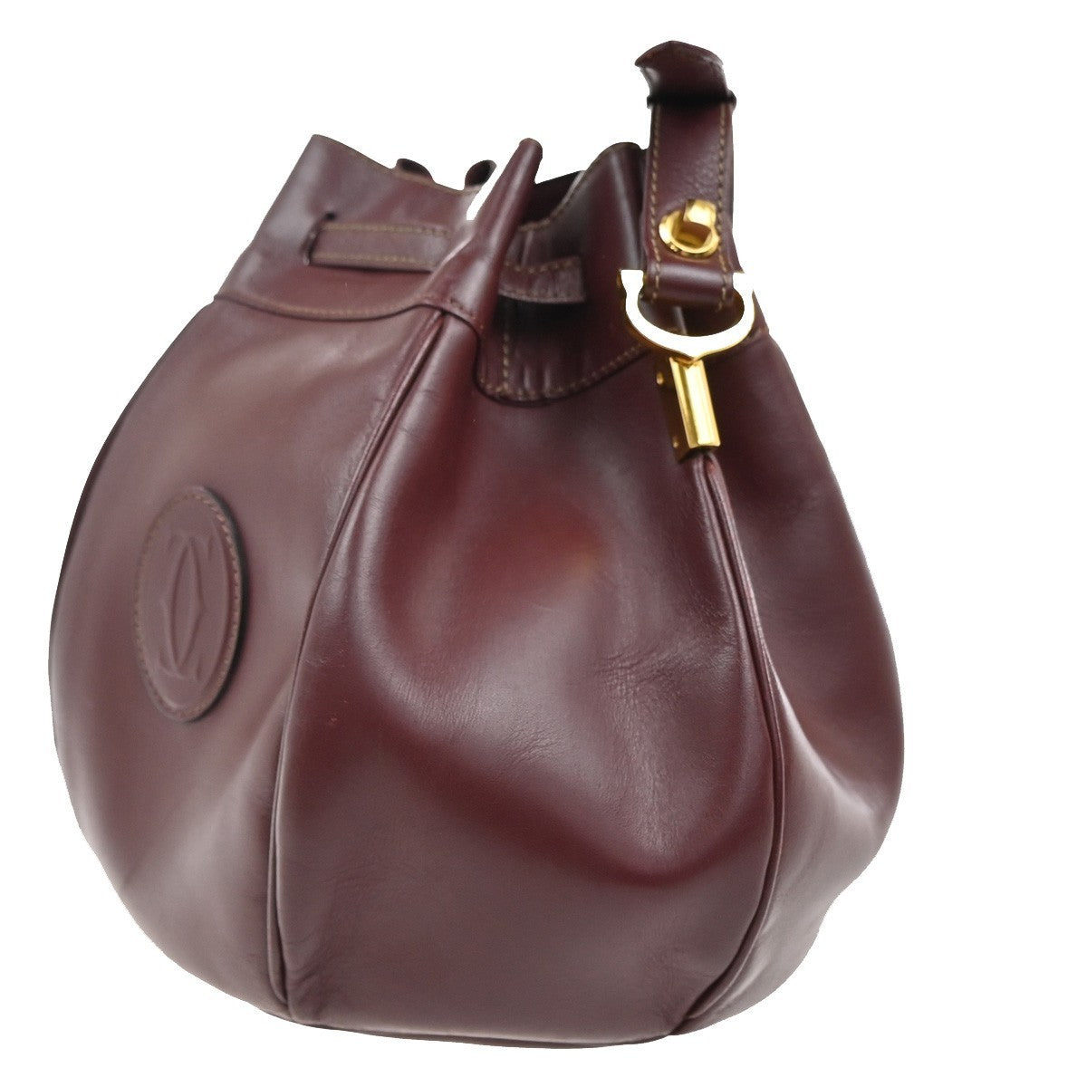 CARTIER Logo Must Line Shoulder Bag Leather Red Burgundy GHW Spain 04KC591