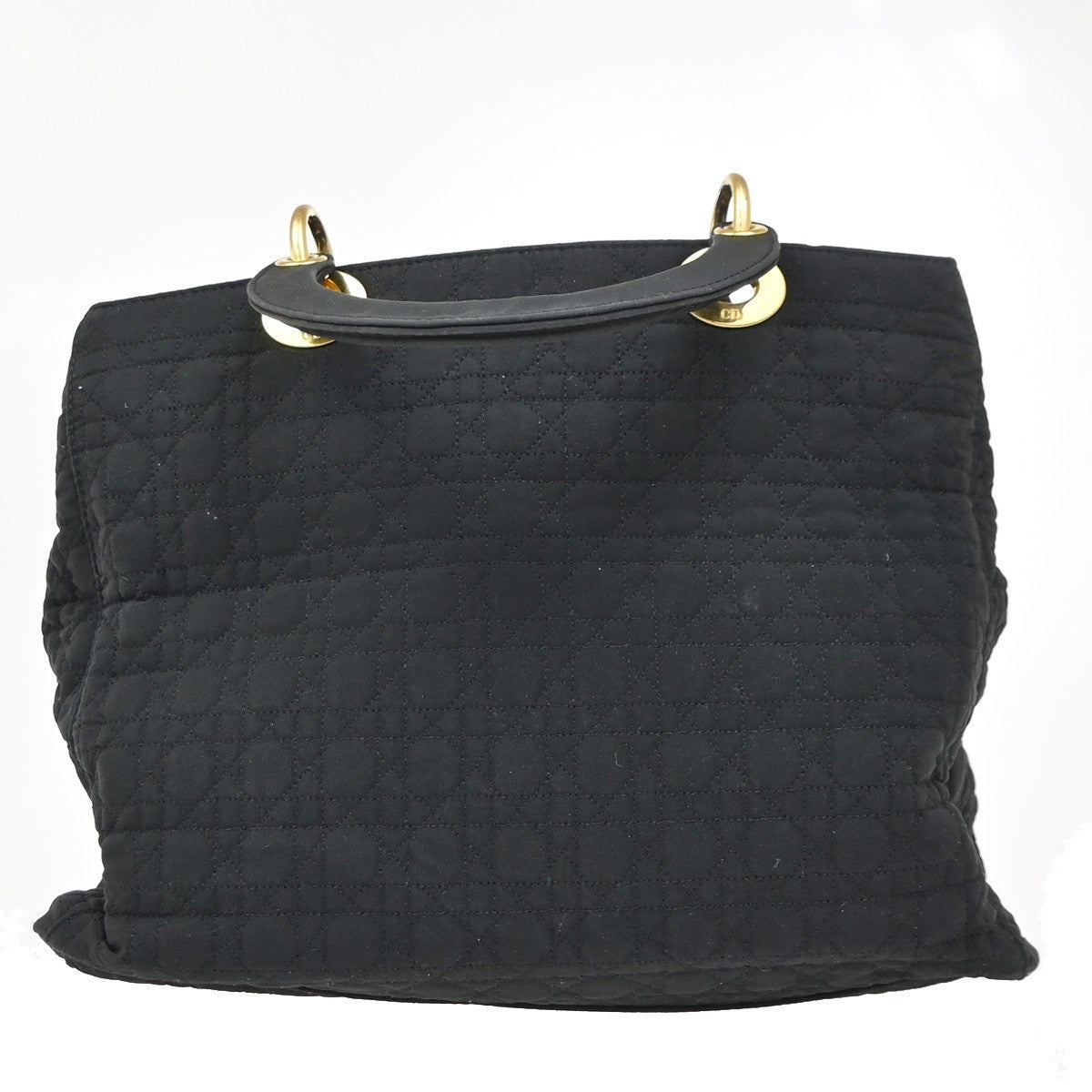 CHRISTIAN DIOR Logo Lady Cannage Hand Bag Nylon Leather Black GHW Italy 77EG377