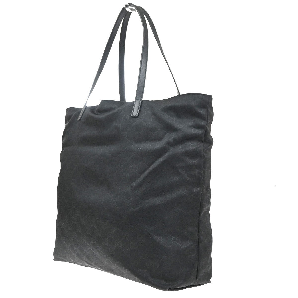 GUCCI Logo GG Pattern Shoulder Tote Bag Nylon Leather Black Italy 61KC993