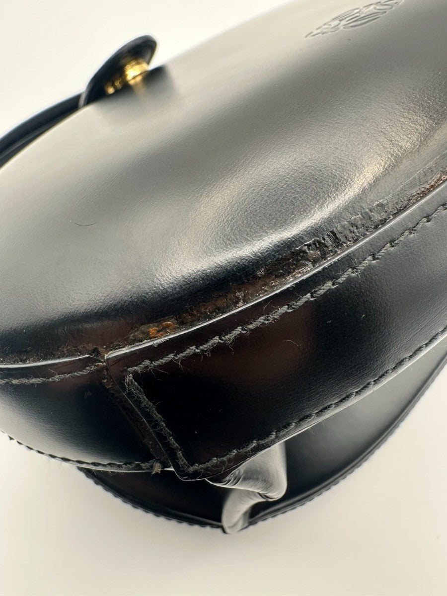LOEWE Logo Anagram Round Hand Bag Leather Black Spain GHW 25RL940
