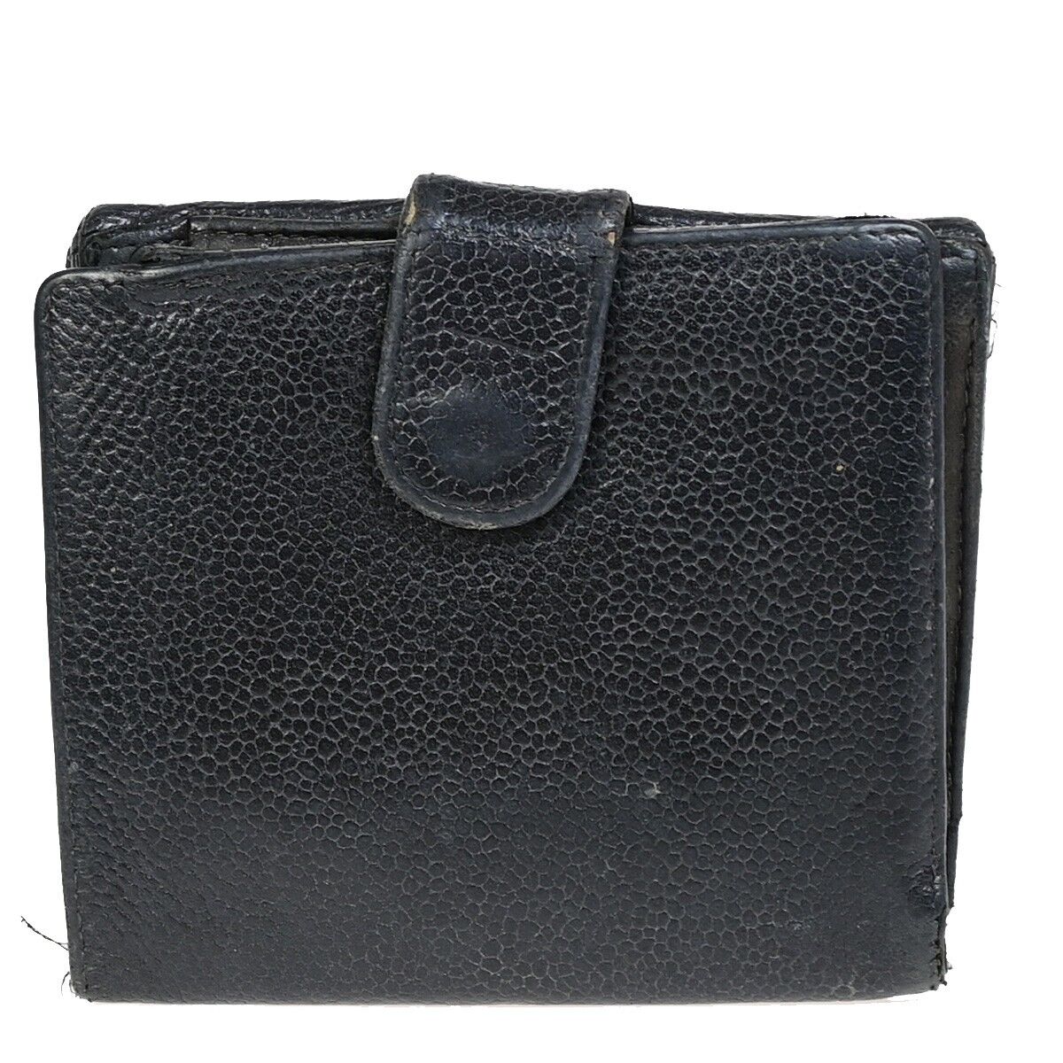 CHANEL CC Logo Bifold Wallet Purse Caviar Skin Leather Black GHW France 01YE954