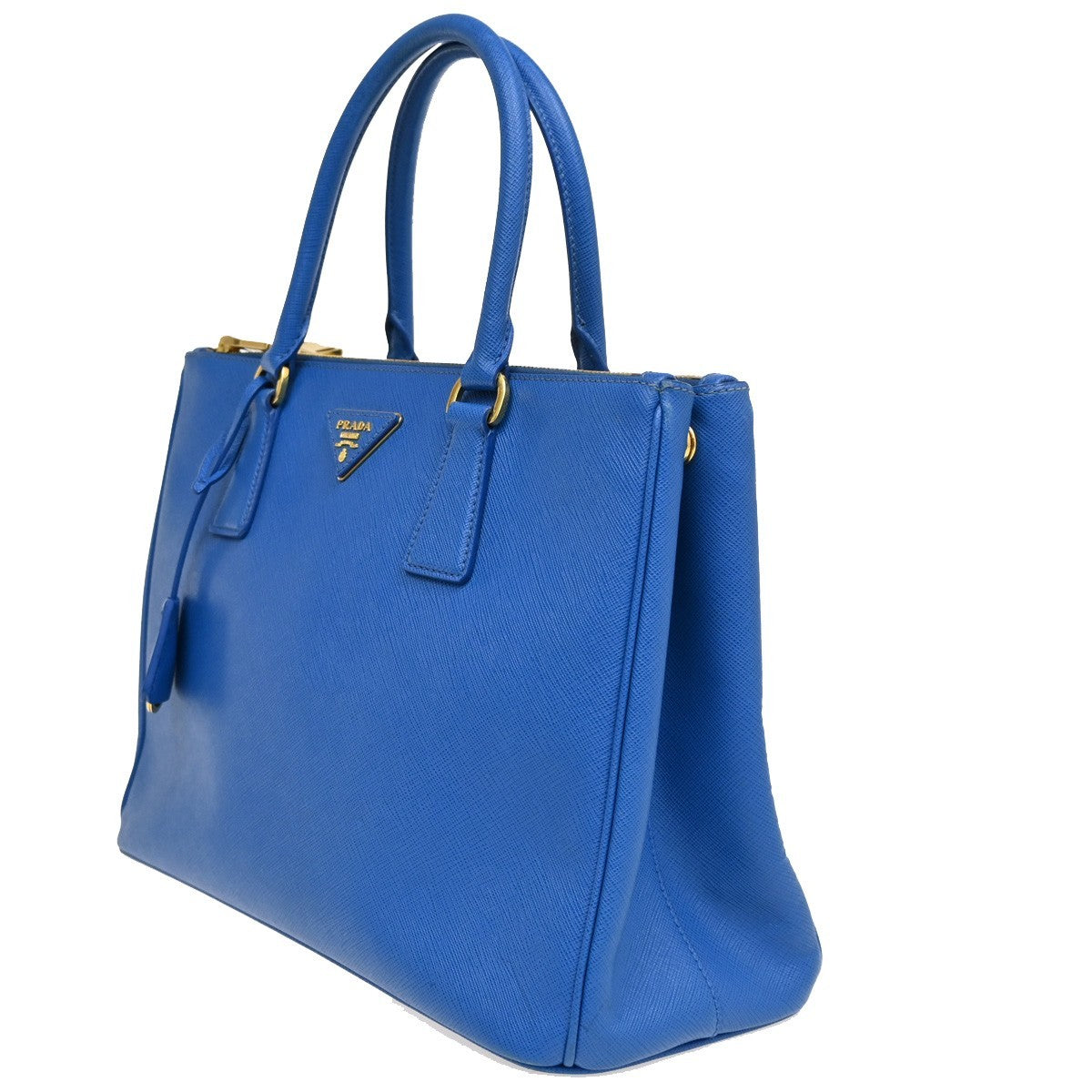 PRADA MILANO Logo Double Zip Tote Bag Saffiano Leather Blue GHW Italy 12CA241