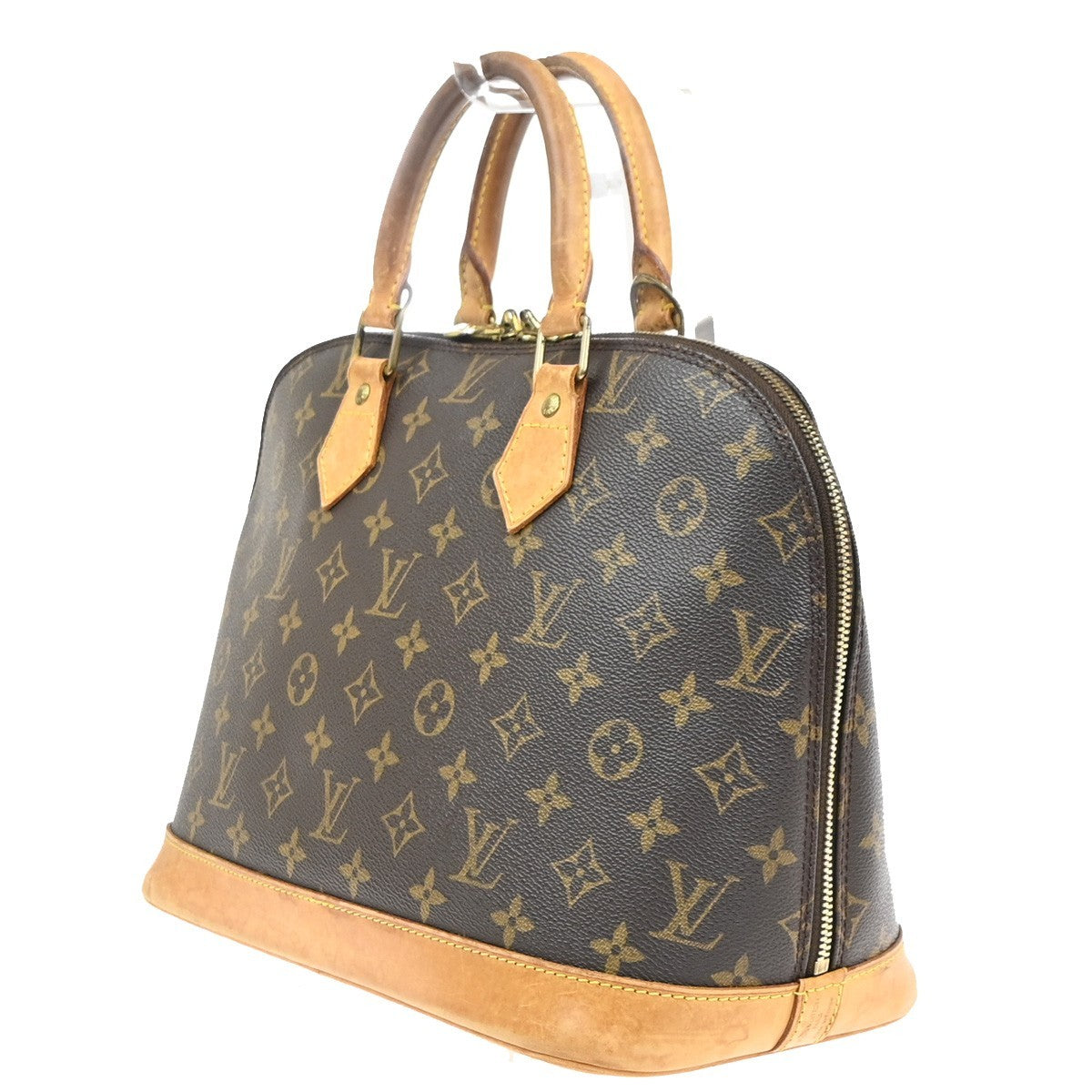 LOUIS VUITTON LV Logo Alma Hand Bag Monogram Leather Brown France M51130 32MA462