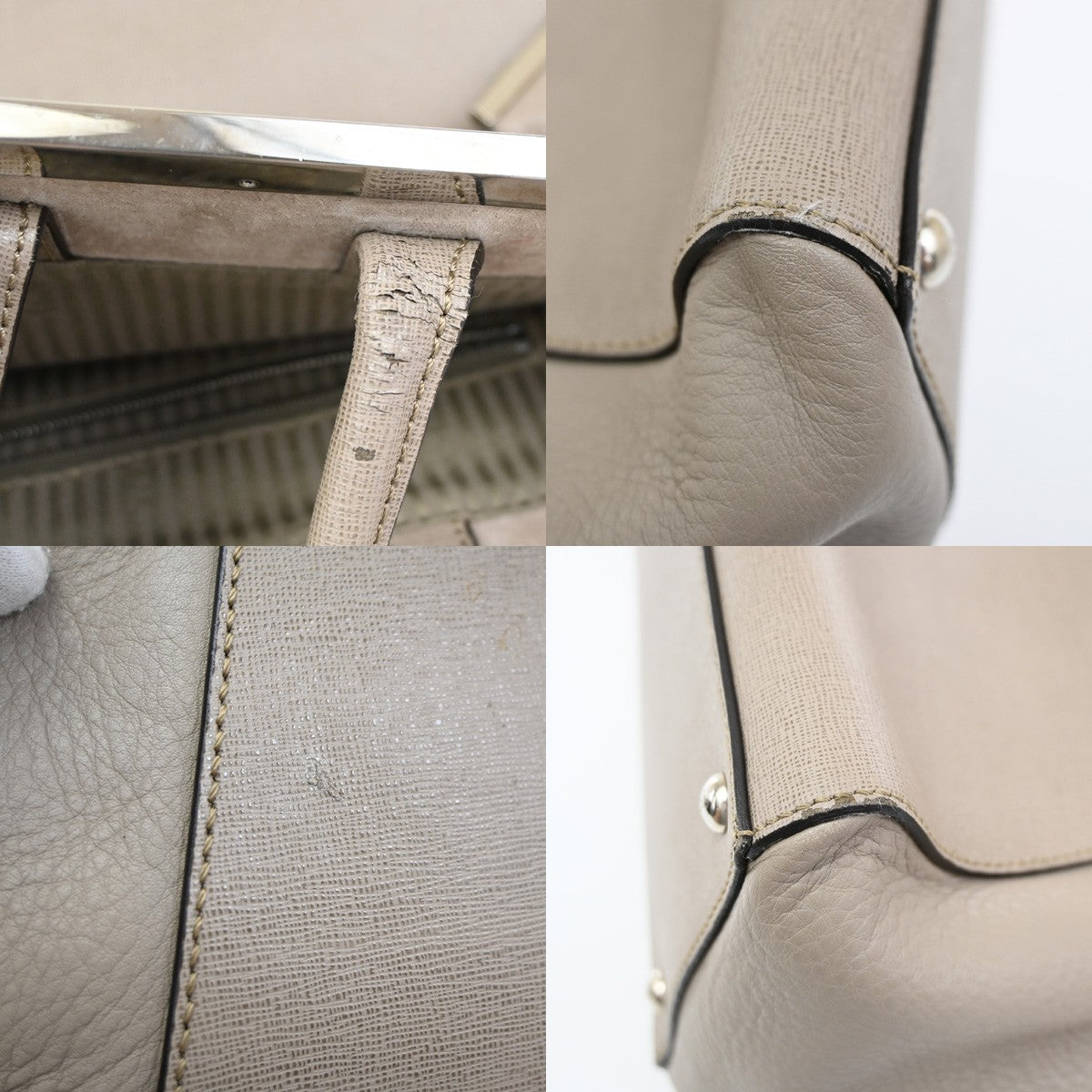 FENDI Logo Large 2Jours Hand Tote Bag Leather Beige Greige SHW Italy 32YH858