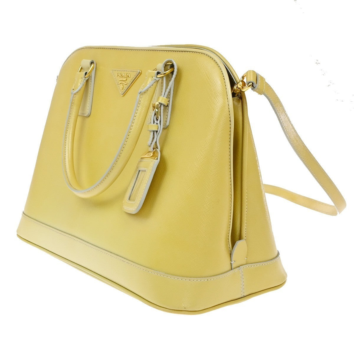 PRADA MILANO 2Way Shoulder Hand Bag Promenade Saffiano Leather Yellow 76EG323