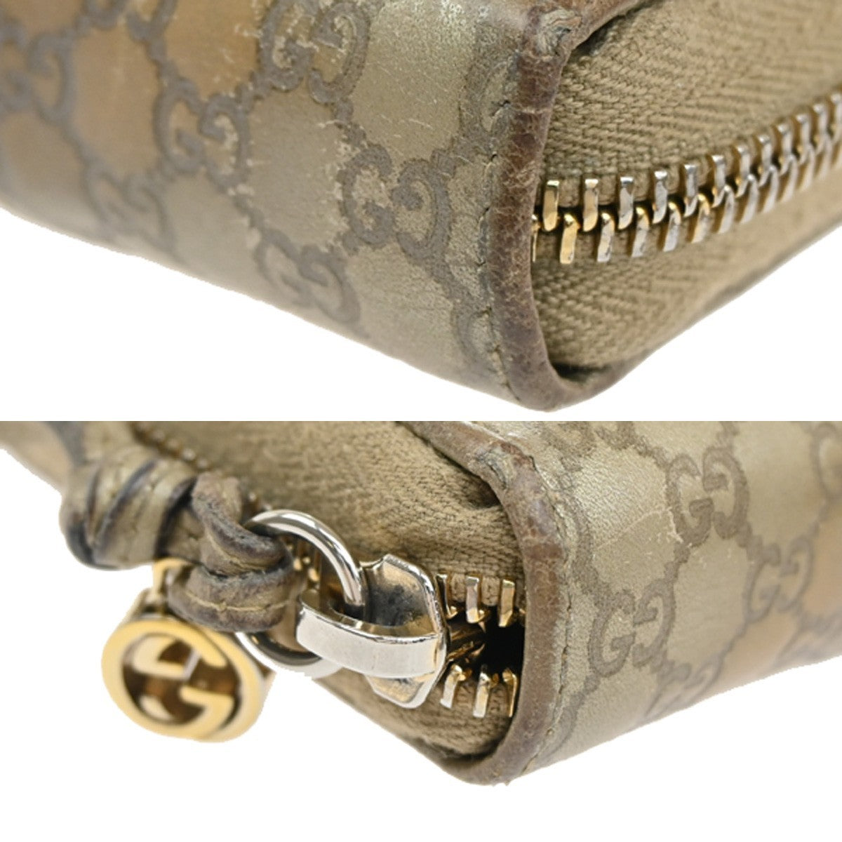 GUCCI Logo Guccissima GG Pattern Long Zipper Wallet Leather Beige GHW 09YH801