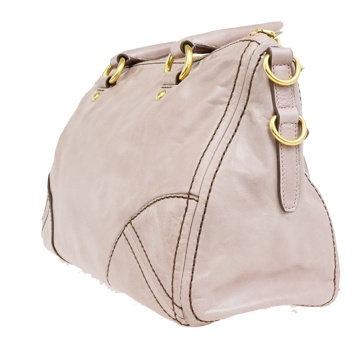 PRADA Logo Vitello Shine Shoulder Hand Bag Leather Pink Mughetto GHW 38YH125