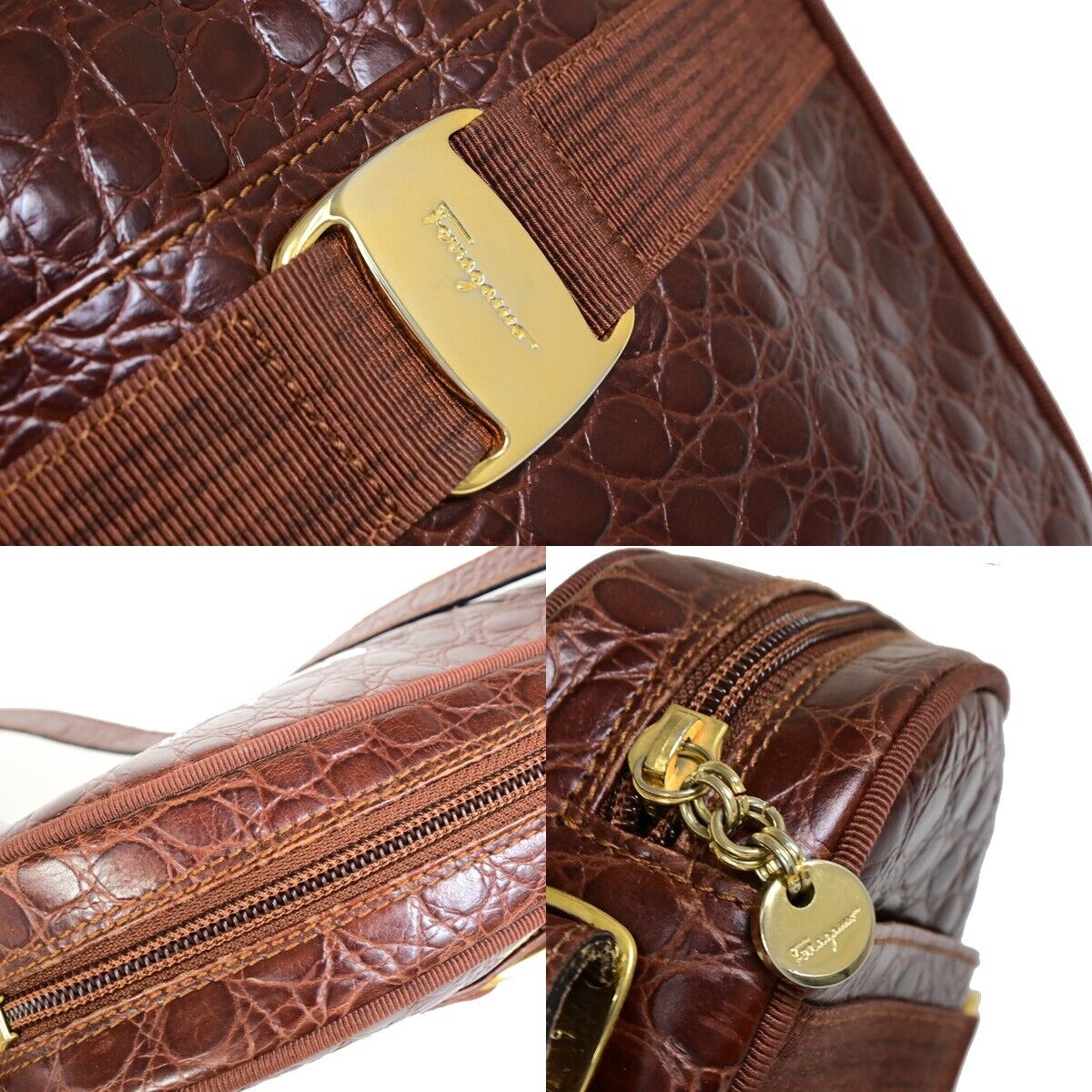 SALVATORE FERRAGAMO Vara Crossbody Shoulder Bag Embossing Leather Red 67FB071