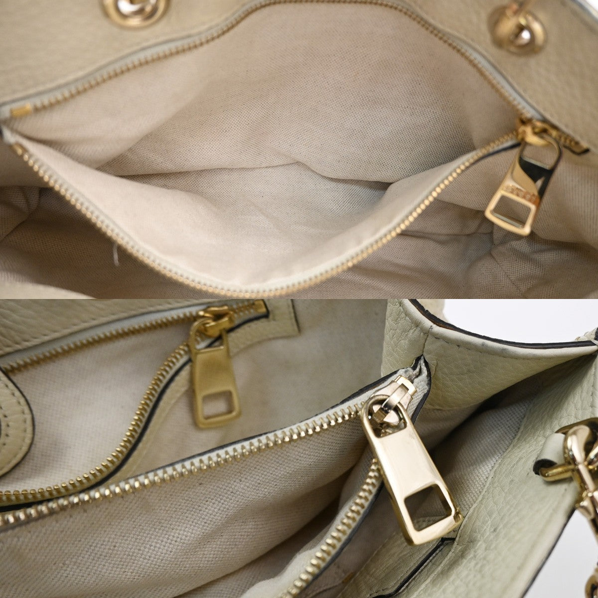 GUCCI Logo Bamboo 2Way Handbag Leather White GHW made in Italy 70TA662