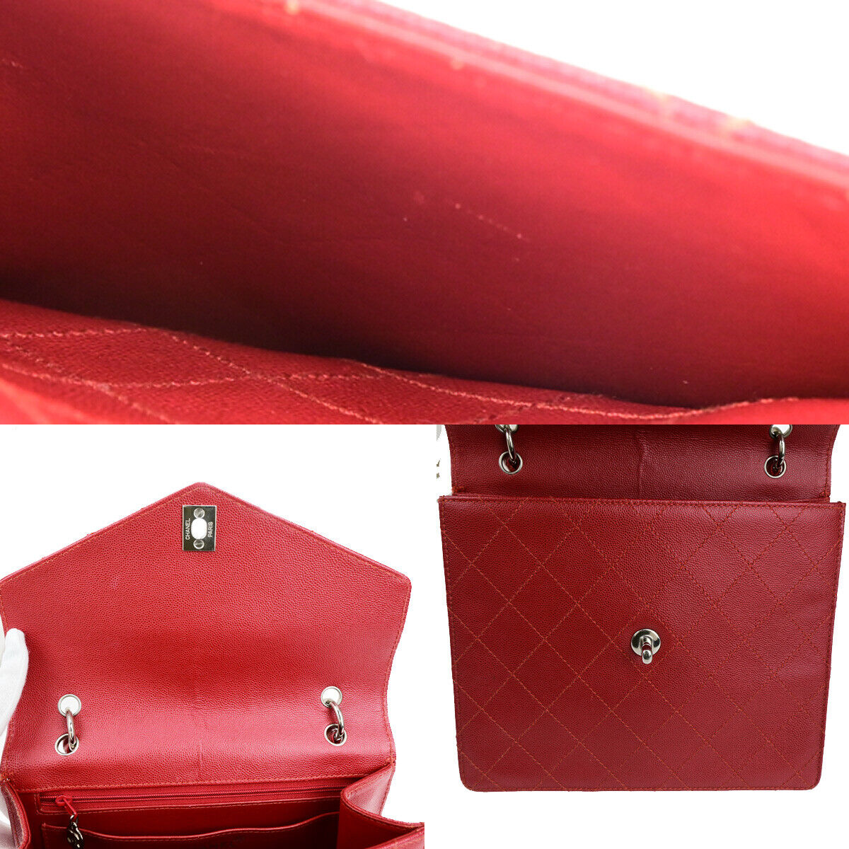 CHANEL CC Matelasse Hand Bag Grained Calfskin Leather Red SHW Vintage 626RK692