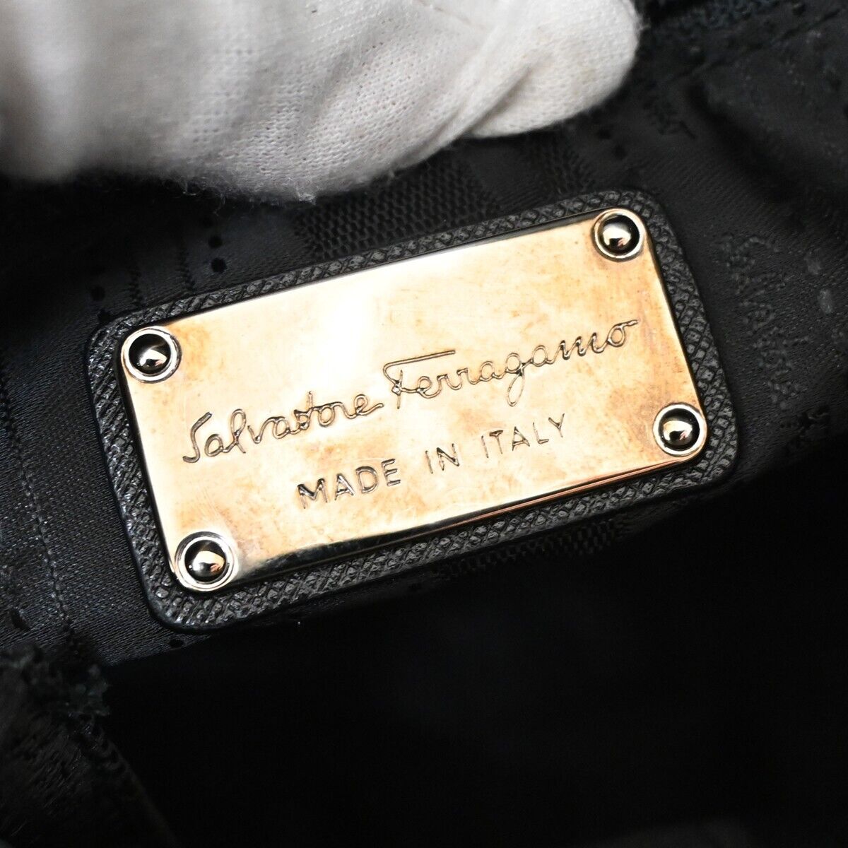SALVATORE FERRAGAMO Gancini Hand Bag Leather Black Silver Made in Italy 61HB058