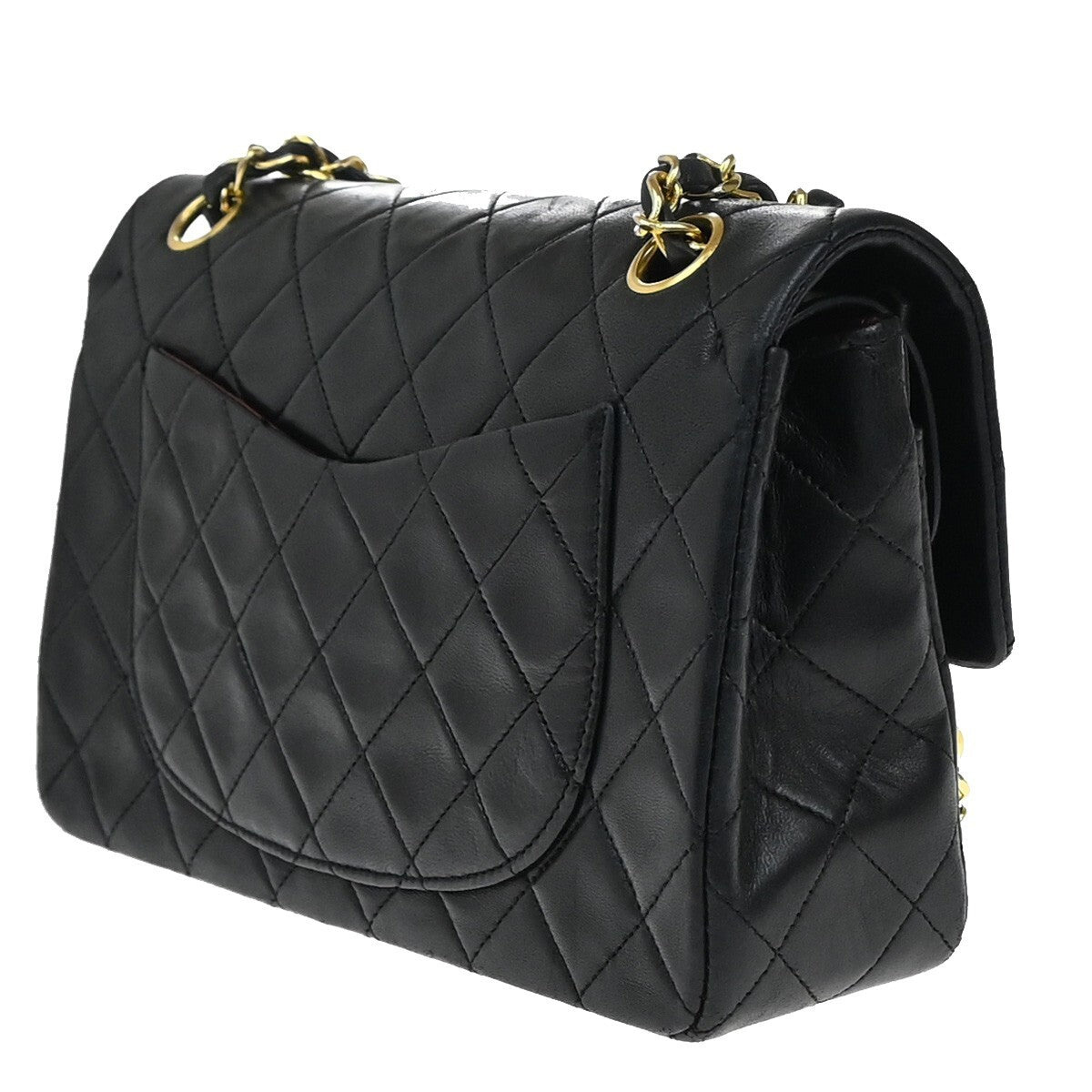 CHANEL Matelasse 23 Double Flap Chain Shoulder Bag Leather BK Vintage 730RF245