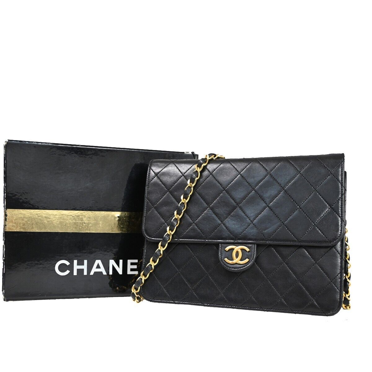 CHANEL CC Logo Matelasse Chain Shoulder Bag Leather Black GHW 653RH787