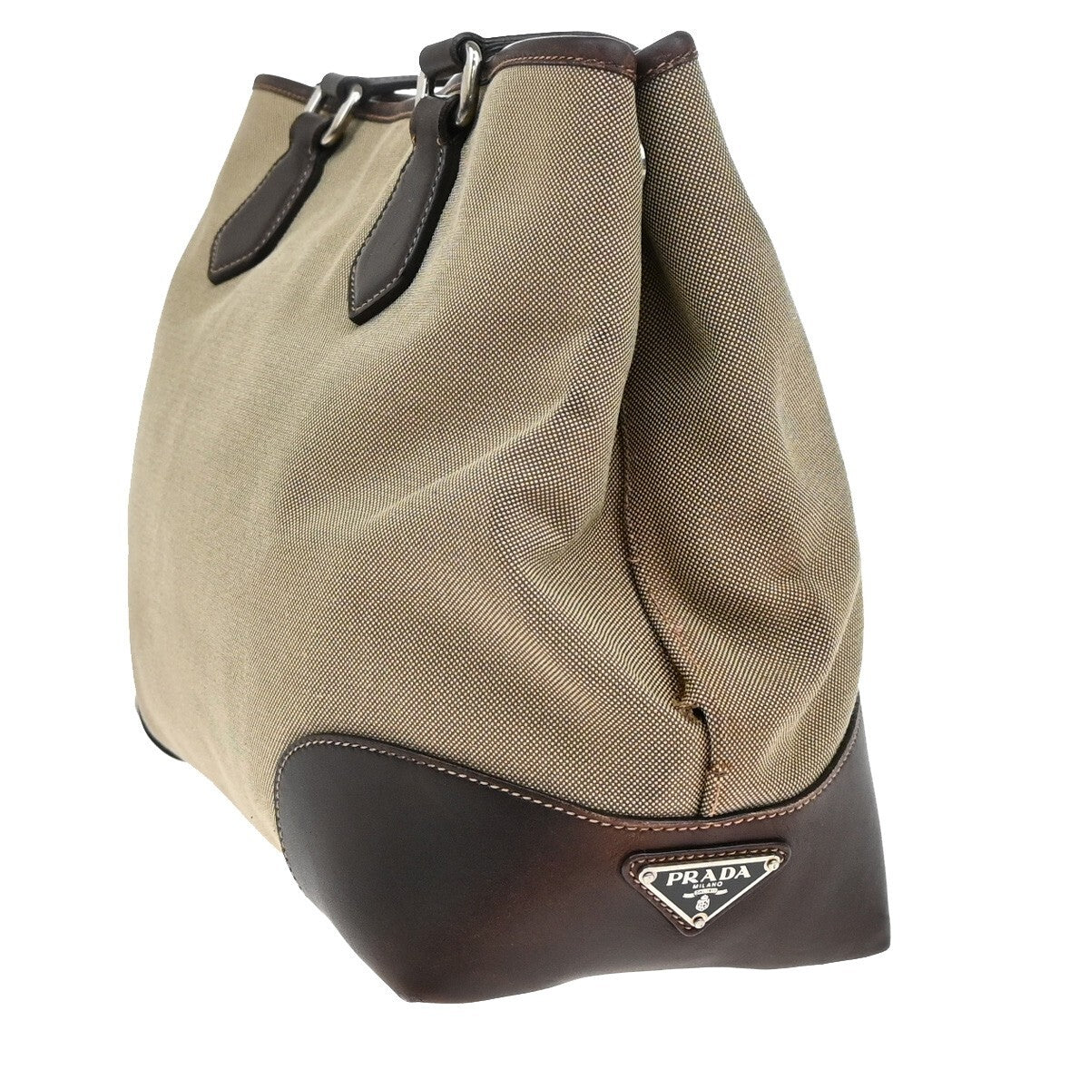 PRADA MILANO Logo Shoulder Bag Canvas Leather Brown Made in Italy 38EE166