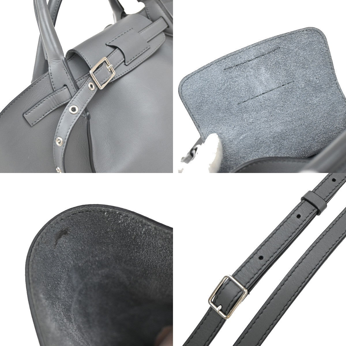 CELINE Logo Big Bag 2Way Shoulder Hand Bag Leather Gray SHW Italy 52RF736