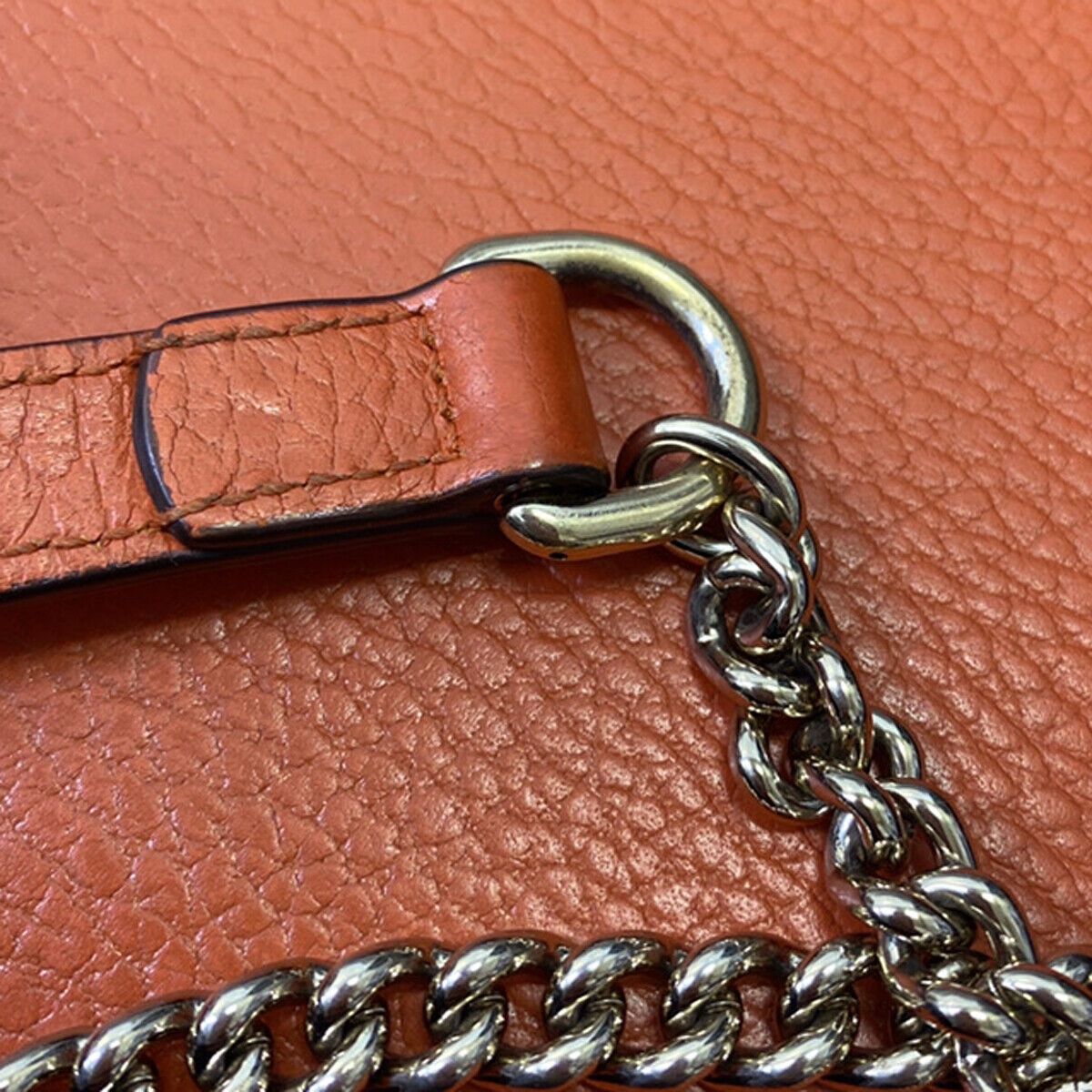 GUCCI Logo Interlocking G Chain Mini Shoulder Bag Leather Orange GHW 58YG618