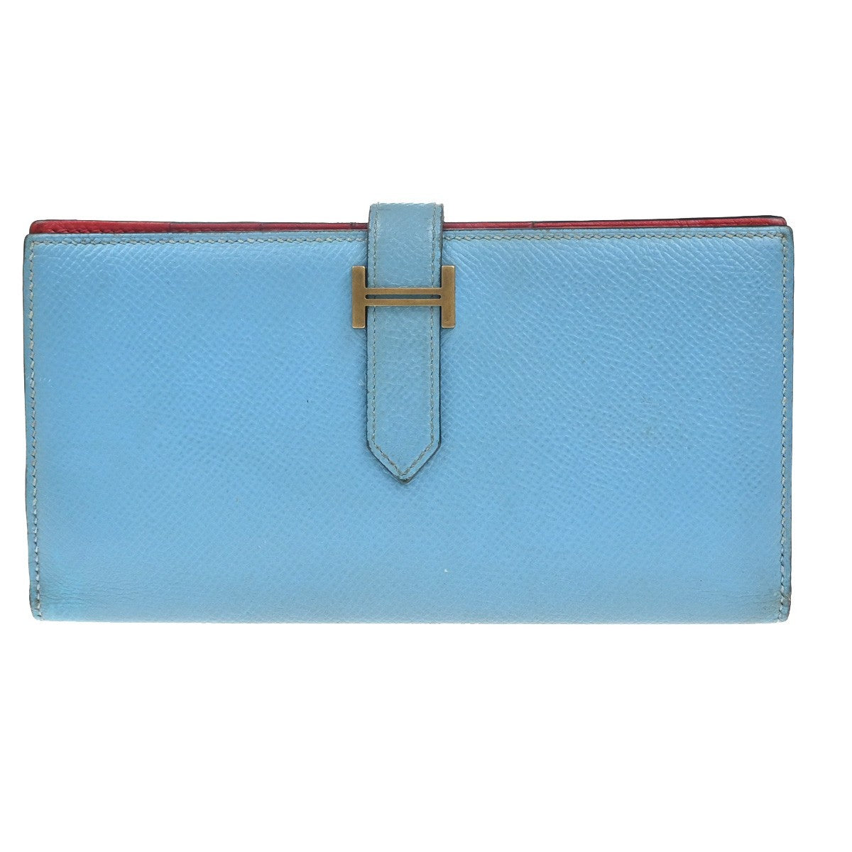HERMES Bearn Bicolor Long Bifold Wallet Epson Leather Blue Red GHW 32KC756