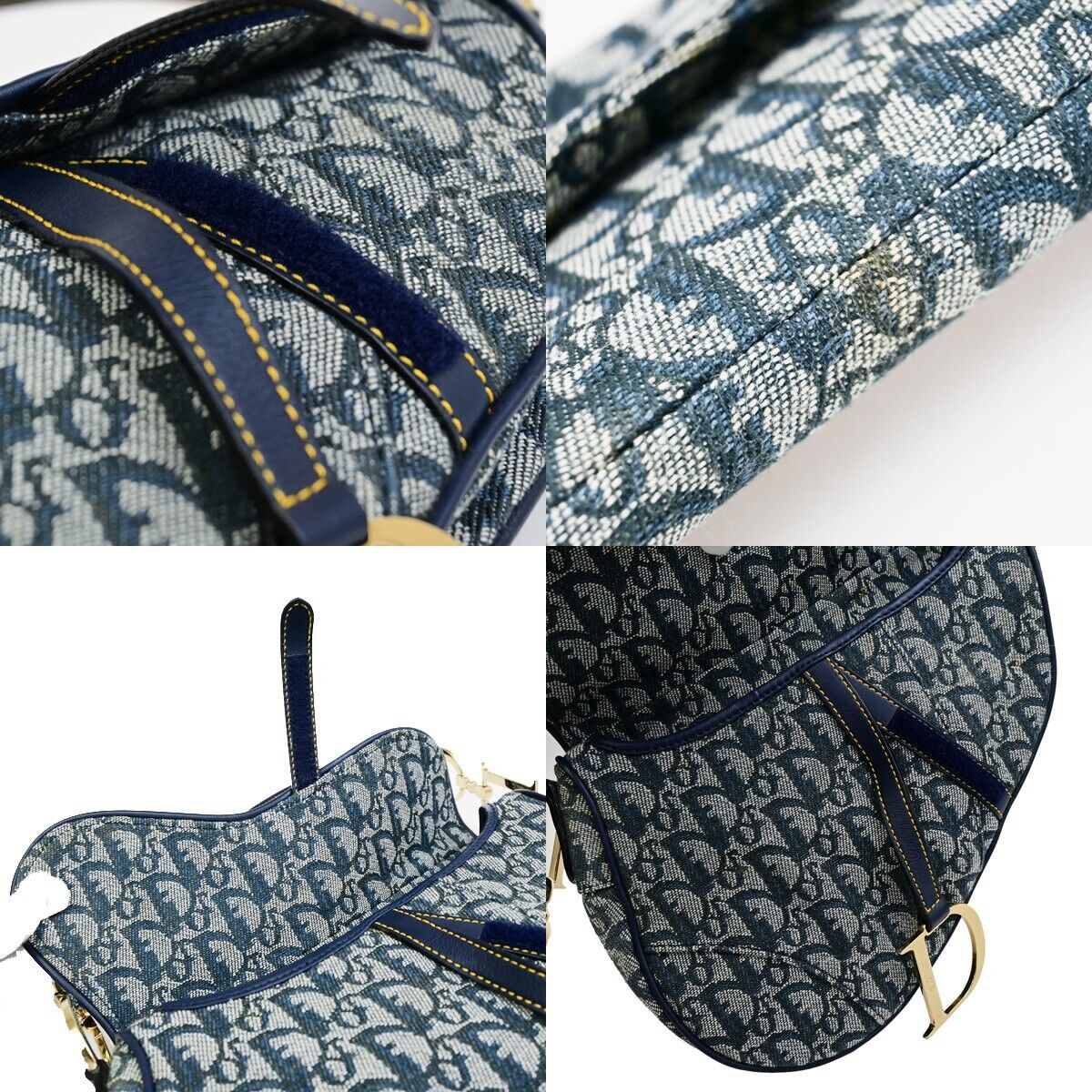 CHRISTIAN DIOR Trotter Saddle Shoulder Bag Canvas Leather Navy Blue 332RF225
