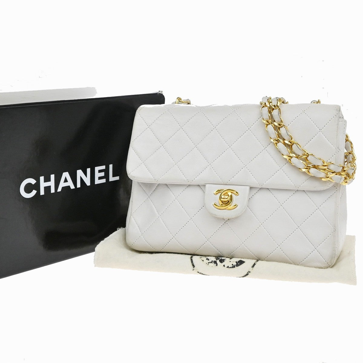 CHANEL CC Mini Matelasse Chain Shoulder Bag Leather White GHW Vintage 371RP176