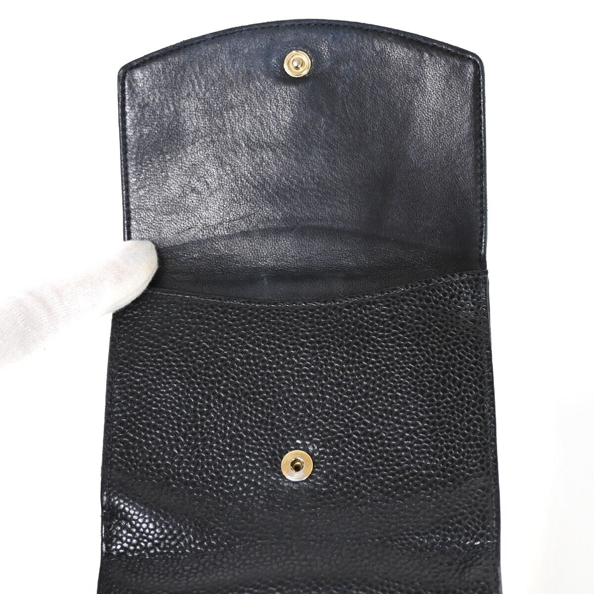 CHANEL CC Logo Bifold Wallet Purse Caviar Skin Leather Black GHW France 61HB366