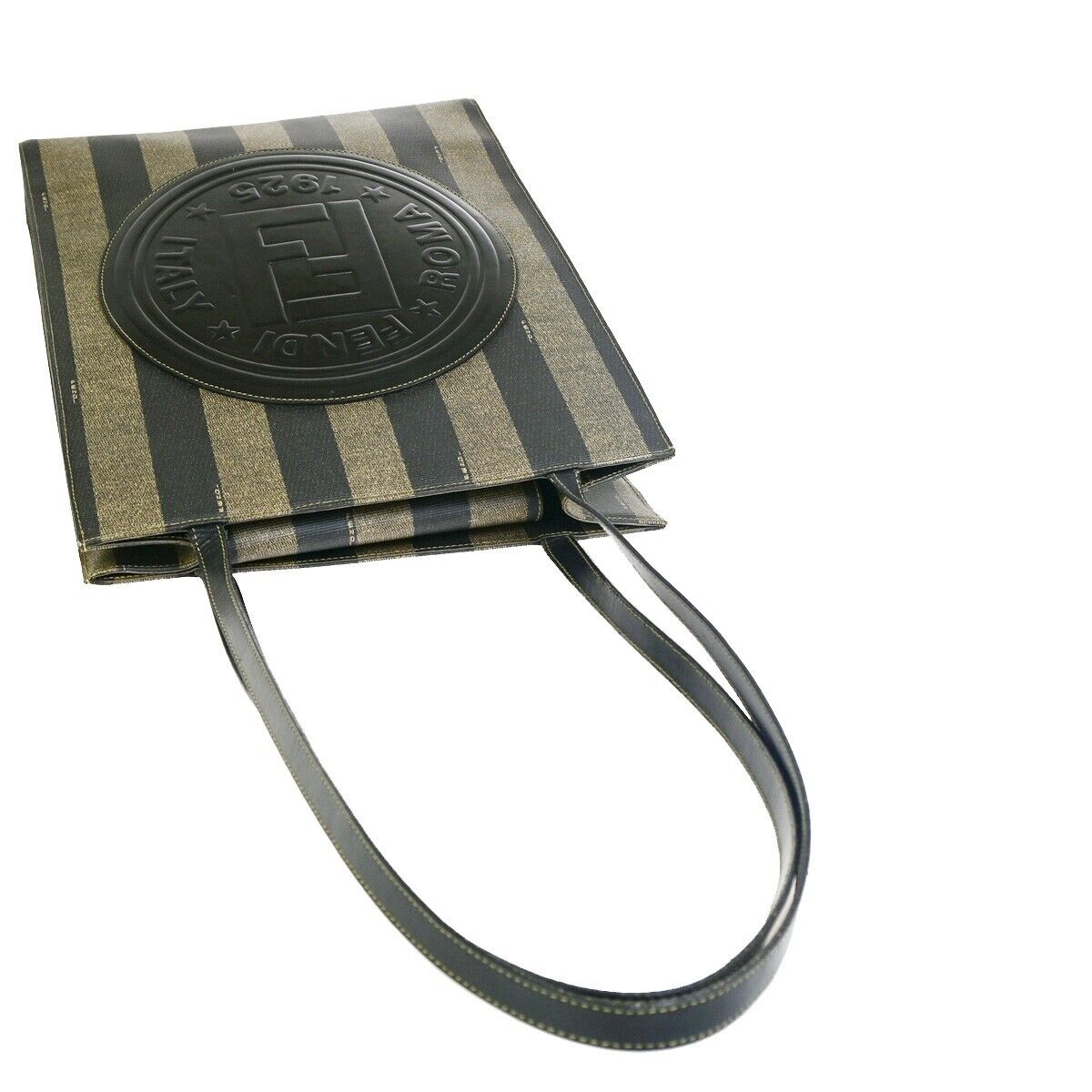 FENDI Logo Pecan Shoulder Tote Bag PVC Leather Brown Made In Italy 34FB215