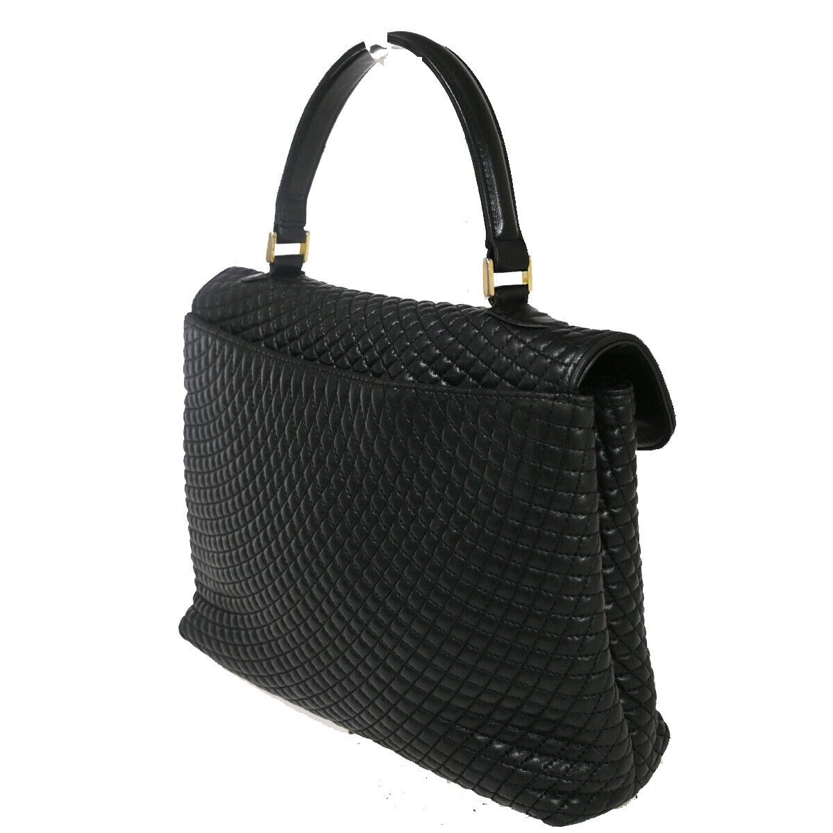 BALLY Logo Hand Bag Leather Black Gold-Plated Made In Italy 02YD220