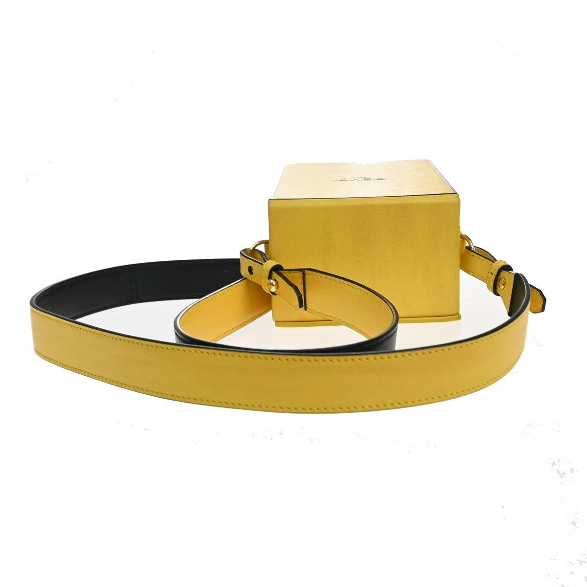 FENDI Logo Box Vertical Mini Shoulder Bag Leather Yellow GHW Italy 74YH947