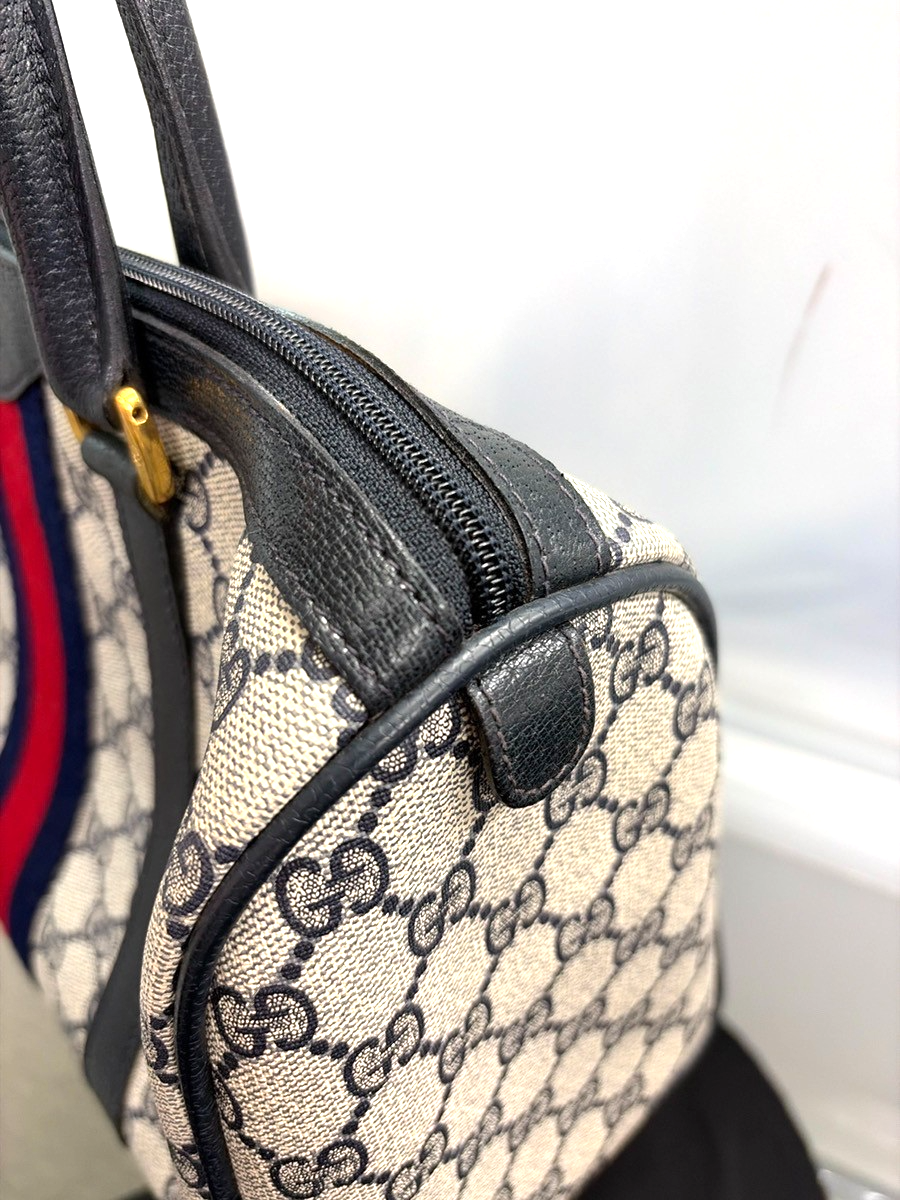 GUCCI GG Pattern Sherry Web Travel Hand Bag PVC Leather Navy Blue Italy 33YJ219