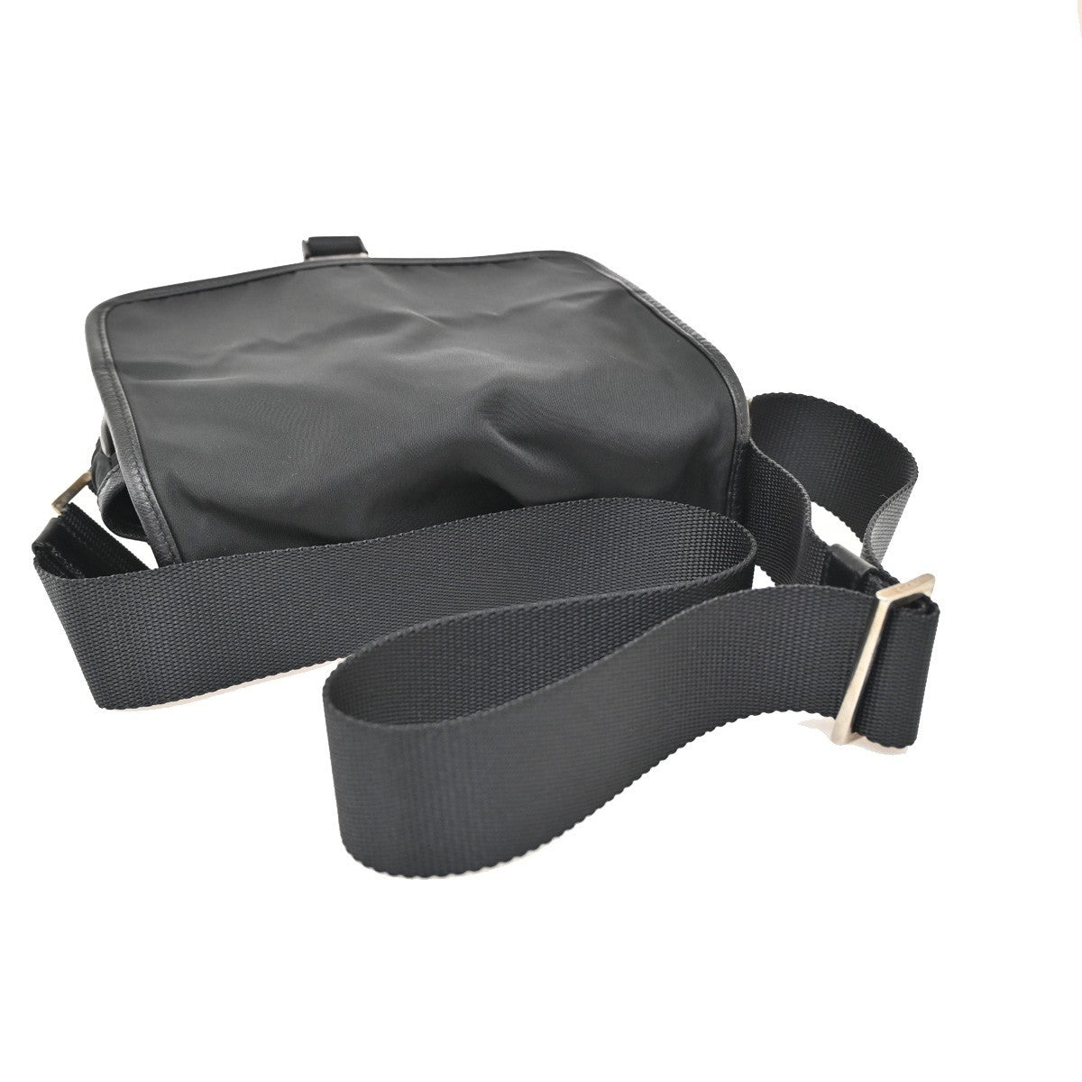 PRADA MILANO Tessuto Messenger Shoulder Bag Nylon Leather Black Silver 87KA852