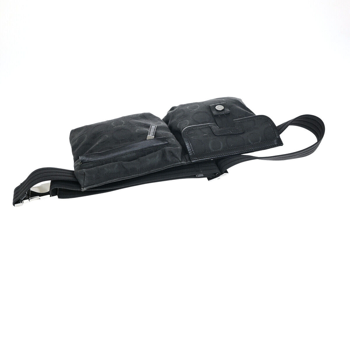 SALVATORE FERRAGAMO Logo Gancini Bum Bag Canvas Leather Black SHW Italy 05YE727