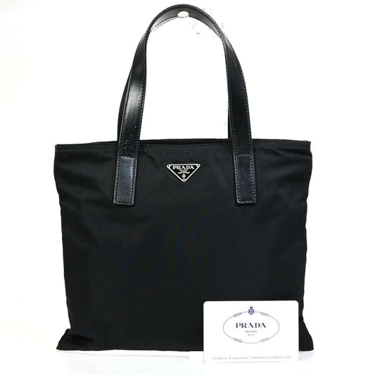 PRADA MILANO Logo Tessuto Hand Bag Nylon Leather Black Made in Italy 67EB286