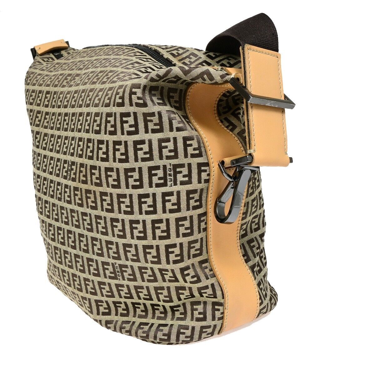 FENDI Zucca Zucchino Pattern Shoulder Bag Canvas Leather Brown Italy 83EB791