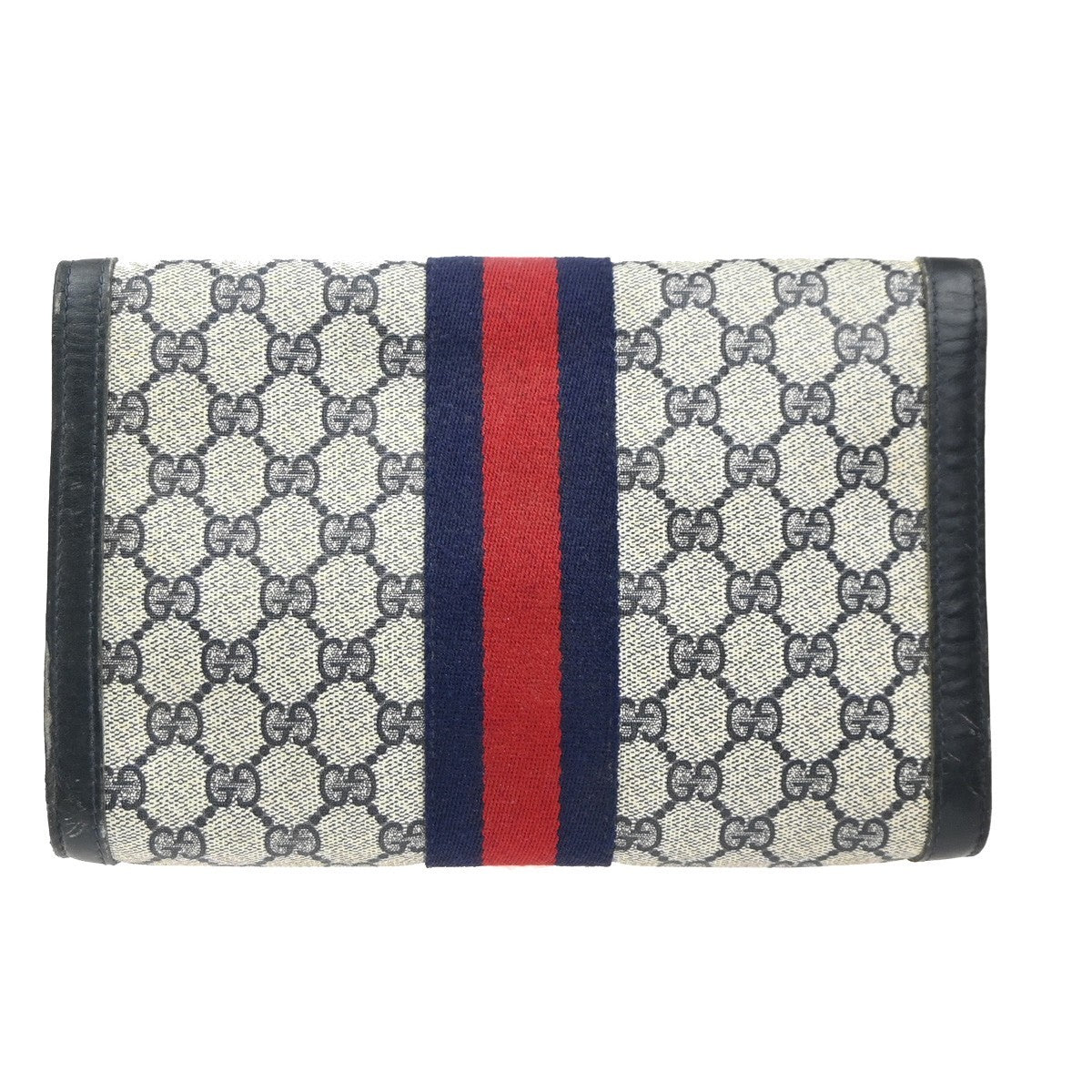 GUCCI Logo GG Sherry Line Clutch Hand Bag PVC Leather Navy Beige Italy 09MA469