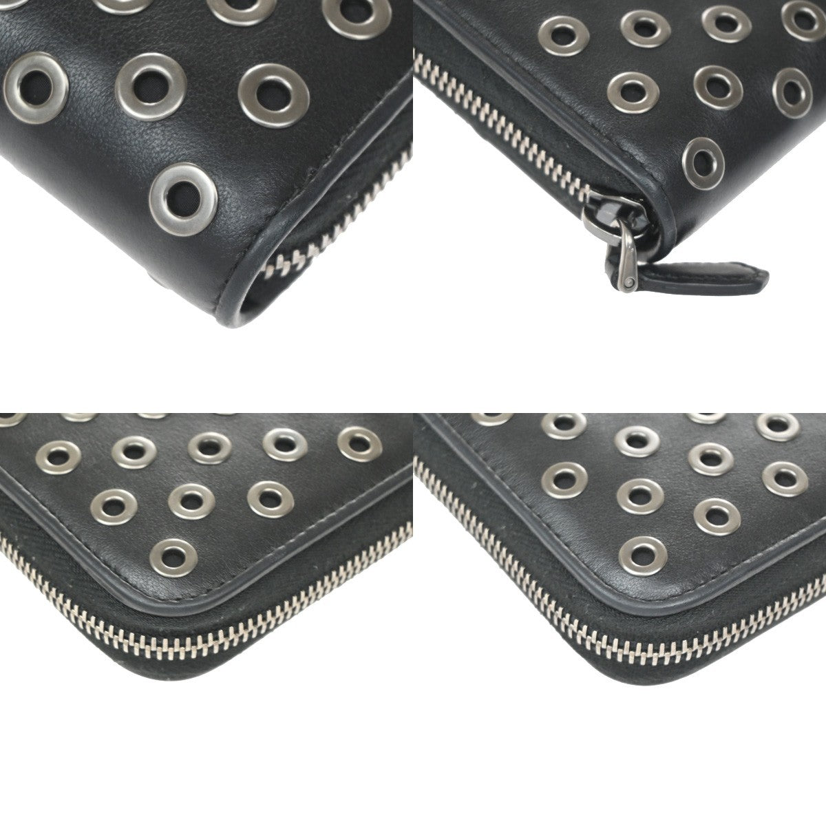PRADA Bifold Zipper Around Long Grommet Wallet Leather Black Italy 68KD161